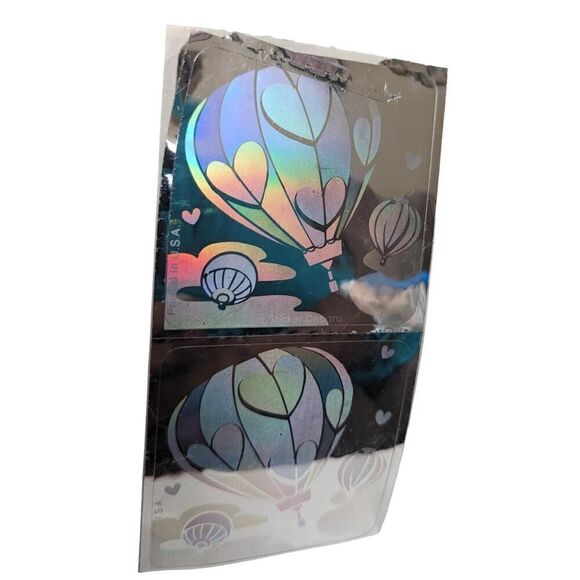 Vintage 80’s Sandylion 3D Holographic Stickers Hot Air Balloon 1983 Set of 2 - Picture 1 of 3